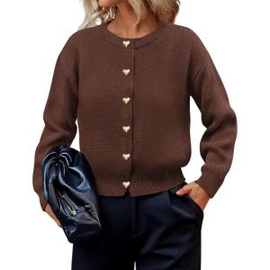 imagePRETTYGARDEN Cardigan for Women 2026 Fall Fashion Long Sleeve Trendy Button Down Work Office Sweaters Cute Winter JacketBrown