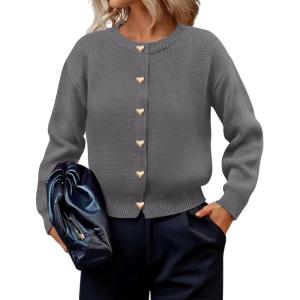 imagePRETTYGARDEN Cardigan for Women 2026 Fall Fashion Long Sleeve Trendy Button Down Work Office Sweaters Cute Winter JacketGrey