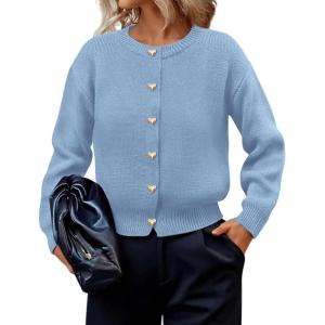 imagePRETTYGARDEN Cardigan for Women 2026 Fall Fashion Long Sleeve Trendy Button Down Work Office Sweaters Cute Winter JacketLight Blue