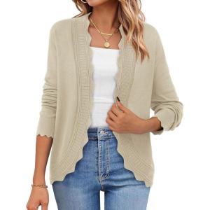 imagePRETTYGARDEN Cardigans for Women Lightweight Casual Long Sleeve Knitted Open Front Shrugs Sweaters 2026 Fall ClothesBeige