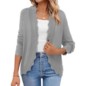 imagePRETTYGARDEN Cardigans for Women Lightweight Casual Long Sleeve Knitted Open Front Shrugs Sweaters 2026 Fall ClothesGrey
