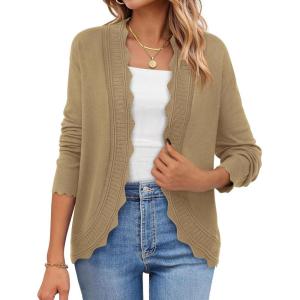 imagePRETTYGARDEN Cardigans for Women Lightweight Casual Long Sleeve Knitted Open Front Shrugs Sweaters 2026 Fall ClothesKhaki