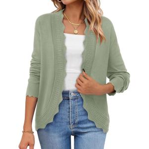 imagePRETTYGARDEN Cardigans for Women Lightweight Casual Long Sleeve Knitted Open Front Shrugs Sweaters 2026 Fall ClothesLight Green