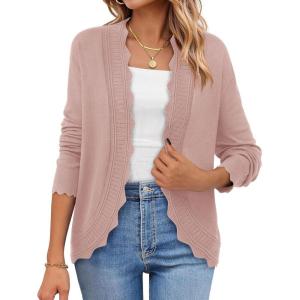 imagePRETTYGARDEN Cardigans for Women Lightweight Casual Long Sleeve Knitted Open Front Shrugs Sweaters 2026 Fall ClothesPink