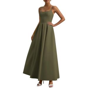 imagePRETTYGARDEN Cocktail Dresses for Women 2026 Spring Elegant Ruffle A Line Long Flowy Summer Formal Wedding Guest Maxi DressArmy Green