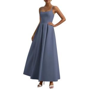 imagePRETTYGARDEN Cocktail Dresses for Women 2026 Spring Elegant Ruffle A Line Long Flowy Summer Formal Wedding Guest Maxi DressDusty Blue