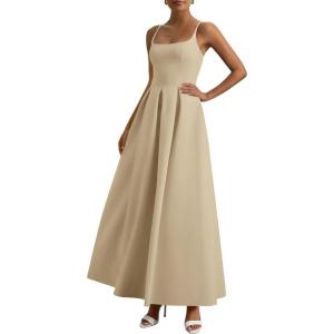 imagePRETTYGARDEN Cocktail Dresses for Women 2026 Spring Elegant Ruffle A Line Long Flowy Summer Formal Wedding Guest Maxi DressLight Khaki
