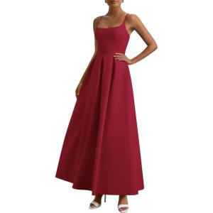 imagePRETTYGARDEN Cocktail Dresses for Women 2026 Spring Elegant Ruffle A Line Long Flowy Summer Formal Wedding Guest Maxi DressRed