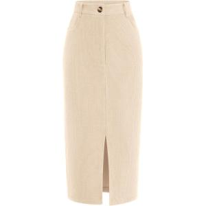imagePRETTYGARDEN Corduroy Skirt Women Fall Fashion 2026 High Waisted Pencil Midi Skirts Business Casual Work Office Winter OutfitBeige