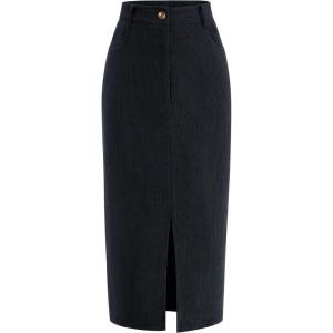 imagePRETTYGARDEN Corduroy Skirt Women Fall Fashion 2026 High Waisted Pencil Midi Skirts Business Casual Work Office Winter OutfitDark Grey