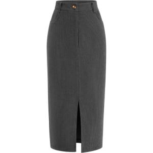 imagePRETTYGARDEN Corduroy Skirt Women Fall Fashion 2026 High Waisted Pencil Midi Skirts Business Casual Work Office Winter OutfitGrey