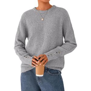 imagePRETTYGARDEN Fall Sweaters for Women 2026 Cozy Casual Crewneck Pullover Button Long Sleeve Knit Tops Winter Fashion ClothingGrey