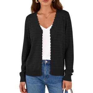 imagePRETTYGARDEN Lightweight Cardigans for Women Trendy Cozy Fall Fashion Long Sleeve Button V Neck Soft Knit Spring Sweater TopsBlack