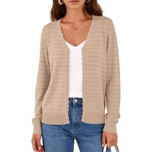 imagePRETTYGARDEN Lightweight Cardigans for Women Trendy Cozy Fall Fashion Long Sleeve Button V Neck Soft Knit Spring Sweater TopsKhaki