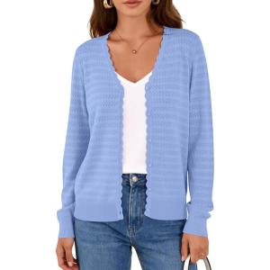 imagePRETTYGARDEN Lightweight Cardigans for Women Trendy Cozy Fall Fashion Long Sleeve Button V Neck Soft Knit Spring Sweater TopsLight Blue