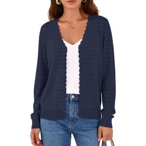 imagePRETTYGARDEN Lightweight Cardigans for Women Trendy Cozy Fall Fashion Long Sleeve Button V Neck Soft Knit Spring Sweater TopsNavy Blue
