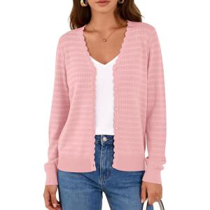 imagePRETTYGARDEN Lightweight Cardigans for Women Trendy Cozy Fall Fashion Long Sleeve Button V Neck Soft Knit Spring Sweater TopsPink