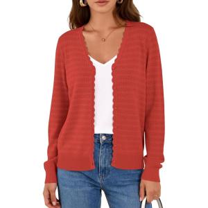 imagePRETTYGARDEN Lightweight Cardigans for Women Trendy Cozy Fall Fashion Long Sleeve Button V Neck Soft Knit Spring Sweater TopsRust Red