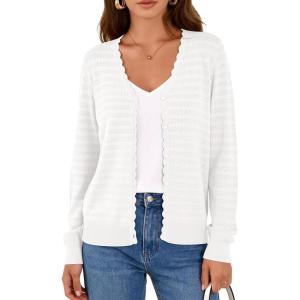 imagePRETTYGARDEN Lightweight Cardigans for Women Trendy Cozy Fall Fashion Long Sleeve Button V Neck Soft Knit Spring Sweater TopsWhite