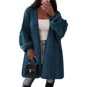 imagePRETTYGARDEN Long Cardigan Sweaters for Women Trendy Fall 2026 Oversized Knit Sweater Jacket Coats Winter Fashion ClothingHaze Blue