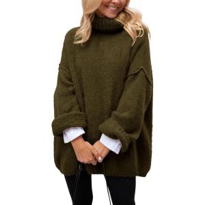 imagePRETTYGARDEN Oversized Sweaters for Women Chunky Turtleneck Sweater Fall Fashion Clothes Long Sleeve Tops Winter ClothingArmy Green