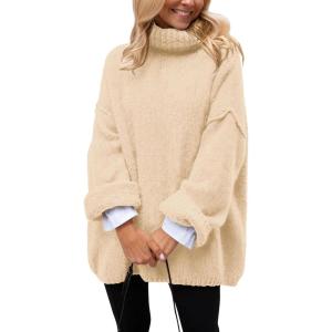 imagePRETTYGARDEN Oversized Sweaters for Women Chunky Turtleneck Sweater Fall Fashion Clothes Long Sleeve Tops Winter ClothingBeige