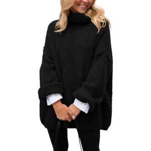 imagePRETTYGARDEN Oversized Sweaters for Women Chunky Turtleneck Sweater Fall Fashion Clothes Long Sleeve Tops Winter ClothingBlack
