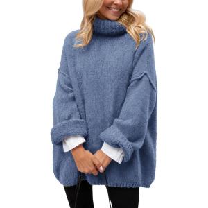 imagePRETTYGARDEN Oversized Sweaters for Women Chunky Turtleneck Sweater Fall Fashion Clothes Long Sleeve Tops Winter ClothingBlue