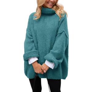 imagePRETTYGARDEN Oversized Sweaters for Women Chunky Turtleneck Sweater Fall Fashion Clothes Long Sleeve Tops Winter ClothingBlue Green
