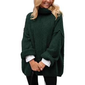 imagePRETTYGARDEN Oversized Sweaters for Women Chunky Turtleneck Sweater Fall Fashion Clothes Long Sleeve Tops Winter ClothingDark Green