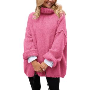 imagePRETTYGARDEN Oversized Sweaters for Women Chunky Turtleneck Sweater Fall Fashion Clothes Long Sleeve Tops Winter ClothingPink