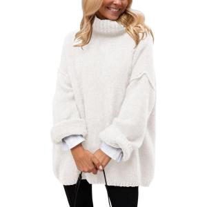 imagePRETTYGARDEN Oversized Sweaters for Women Chunky Turtleneck Sweater Fall Fashion Clothes Long Sleeve Tops Winter ClothingWhite