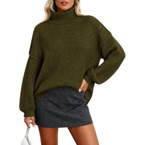 imagePRETTYGARDEN Oversized Sweaters for Women Fall Clothes 2026 Long Sleeve Mock Neck Tops Chunky Knit Pullover Winter ClothingArmy Green