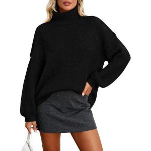 imagePRETTYGARDEN Oversized Sweaters for Women Fall Clothes 2026 Long Sleeve Mock Neck Tops Chunky Knit Pullover Winter ClothingBlack
