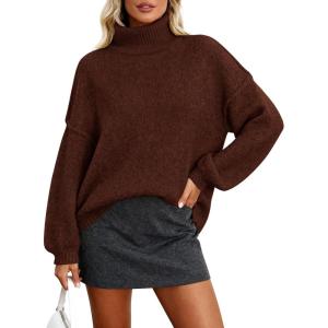 imagePRETTYGARDEN Oversized Sweaters for Women Fall Clothes 2026 Long Sleeve Mock Neck Tops Chunky Knit Pullover Winter ClothingBrown