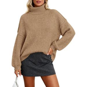 imagePRETTYGARDEN Oversized Sweaters for Women Fall Clothes 2026 Long Sleeve Mock Neck Tops Chunky Knit Pullover Winter ClothingKhaki