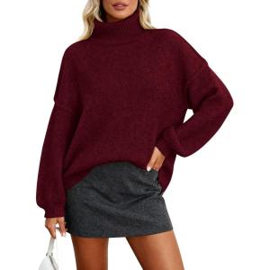 imagePRETTYGARDEN Oversized Sweaters for Women Fall Clothes 2026 Long Sleeve Mock Neck Tops Chunky Knit Pullover Winter ClothingWine Red