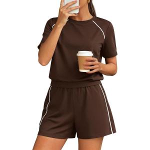 imagePRETTYGARDEN Shorts Sets Women 2 Piece Outfits Summer 2026 Matching Workout Athletic Clothing Casual Spring Travel LoungewearBrown