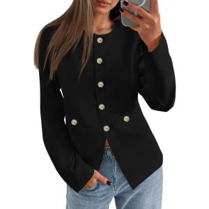 imagePRETTYGARDEN Womens 2026 Fall Blazers Button Down Fitted Lightweight Dressy Work Suit Jackets Trendy Business Casual OutfitsBlack