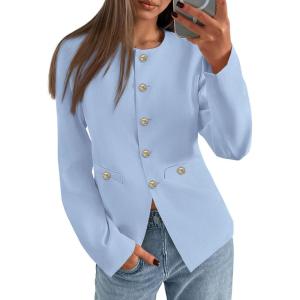 imagePRETTYGARDEN Womens 2026 Fall Blazers Button Down Fitted Lightweight Dressy Work Suit Jackets Trendy Business Casual OutfitsBlue