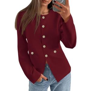 imagePRETTYGARDEN Womens 2026 Fall Blazers Button Down Fitted Lightweight Dressy Work Suit Jackets Trendy Business Casual OutfitsBurgundy