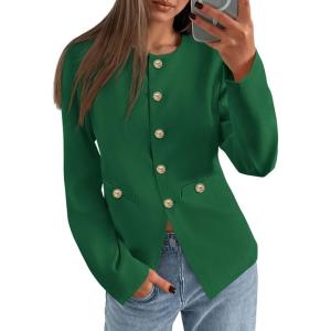 imagePRETTYGARDEN Womens 2026 Fall Blazers Button Down Fitted Lightweight Dressy Work Suit Jackets Trendy Business Casual OutfitsDark Green