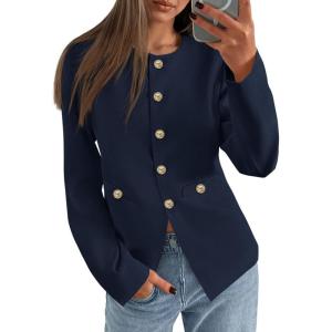 imagePRETTYGARDEN Womens 2026 Fall Blazers Button Down Fitted Lightweight Dressy Work Suit Jackets Trendy Business Casual OutfitsNavy Blue