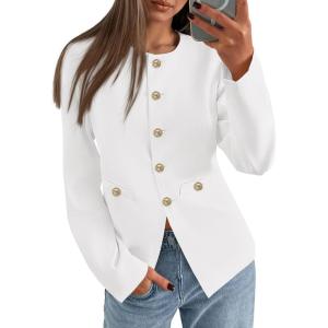 imagePRETTYGARDEN Womens 2026 Fall Blazers Button Down Fitted Lightweight Dressy Work Suit Jackets Trendy Business Casual OutfitsWhite