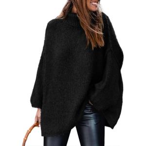 imagePRETTYGARDEN Womens 2026 Fall Turtleneck Oversized Sweaters Long Sleeve Chunky Knit Pullover Tops Winter Fashion ClothesBlack