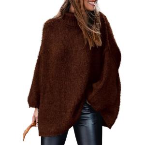 imagePRETTYGARDEN Womens 2026 Fall Turtleneck Oversized Sweaters Long Sleeve Chunky Knit Pullover Tops Winter Fashion ClothesDark Brown