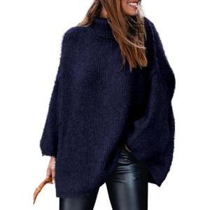 imagePRETTYGARDEN Womens 2026 Fall Turtleneck Oversized Sweaters Long Sleeve Chunky Knit Pullover Tops Winter Fashion ClothesNavy Blue