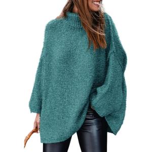 imagePRETTYGARDEN Womens 2026 Fall Turtleneck Oversized Sweaters Long Sleeve Chunky Knit Pullover Tops Winter Fashion ClothesTeal