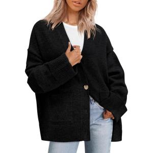 imagePRETTYGARDEN Womens 2026 Oversized Cardigan Sweaters Trendy Chunky Knit Long Sleeve V Neck Button Down Fall Winter OutfitsBlack