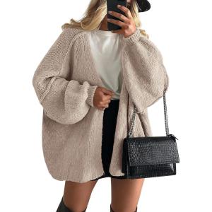 imagePRETTYGARDEN Womens Oversized Cardigan Sweaters 2026 Fall Long Lantern Sleeve Knit Open Front Lightweight SweaterGrey Beige